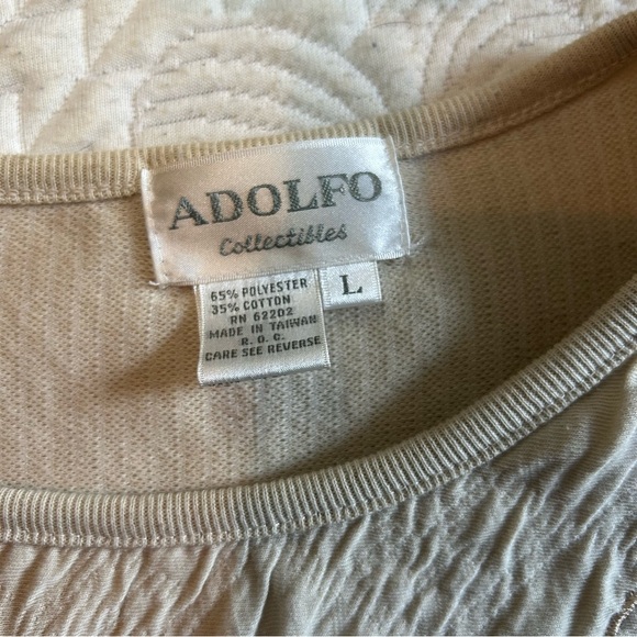 Vintage Adolfo Collectibles Pearl Embroidered‎ Crinkle Knit Top L - Picture 3 of 12